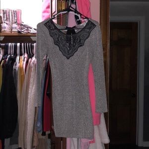 Papaya Gray Long Sleeve Sweater Dress
